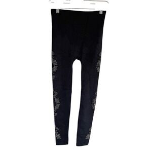 Womens Black Rhinestone Embellished Leggings Stretchy Slimming Comfort Fit